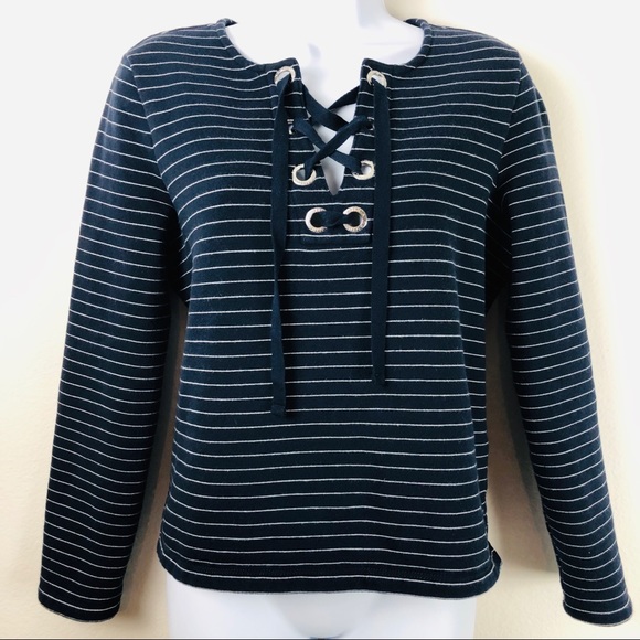 Nautica Tops - Nautica Navy Striped Cropped Sweatshirt